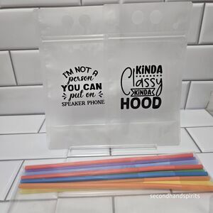 Sassy Sayings 10 Drink Pouches Bags with Straws - Reclosable Zipper Stand-up